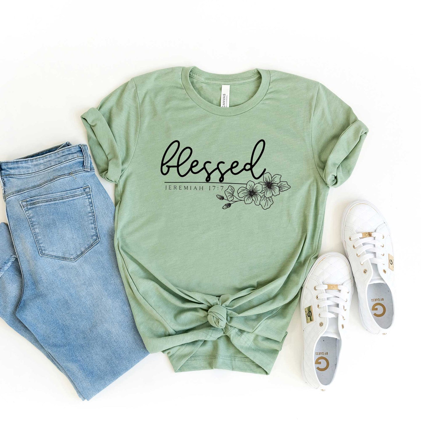 Blessed Scripture Floral | Short Sleeve Crew Neck