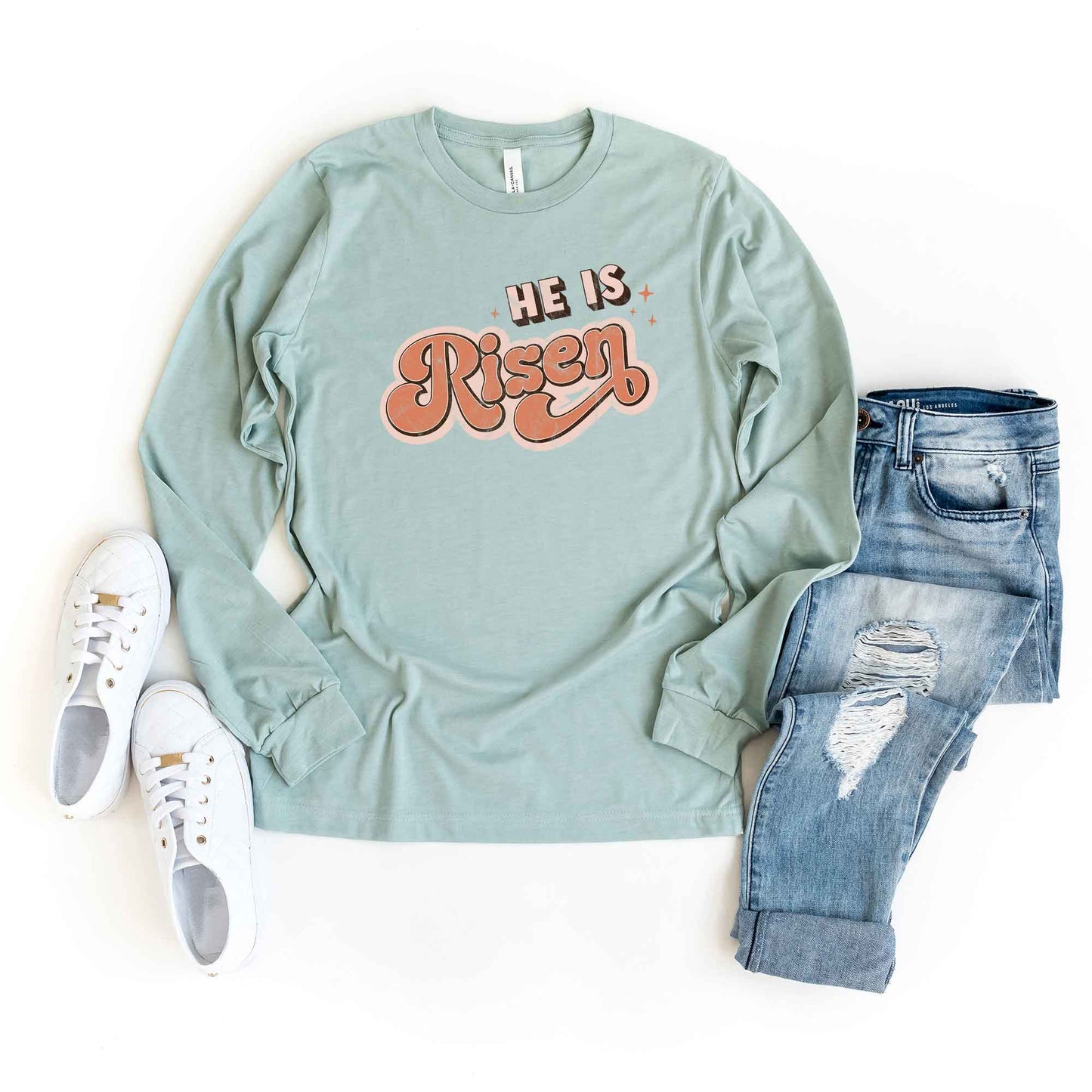 Retro He Is Risen | Long Sleeve Crew Neck