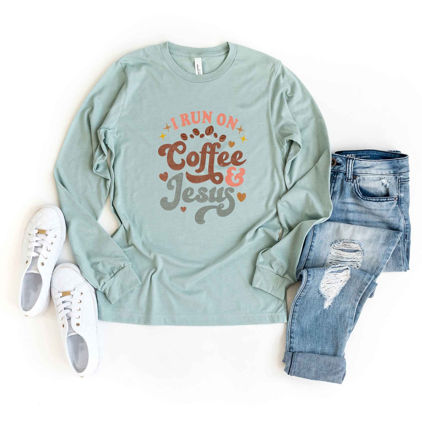 Coffee and Jesus Colorful | Long Sleeve Crew Neck