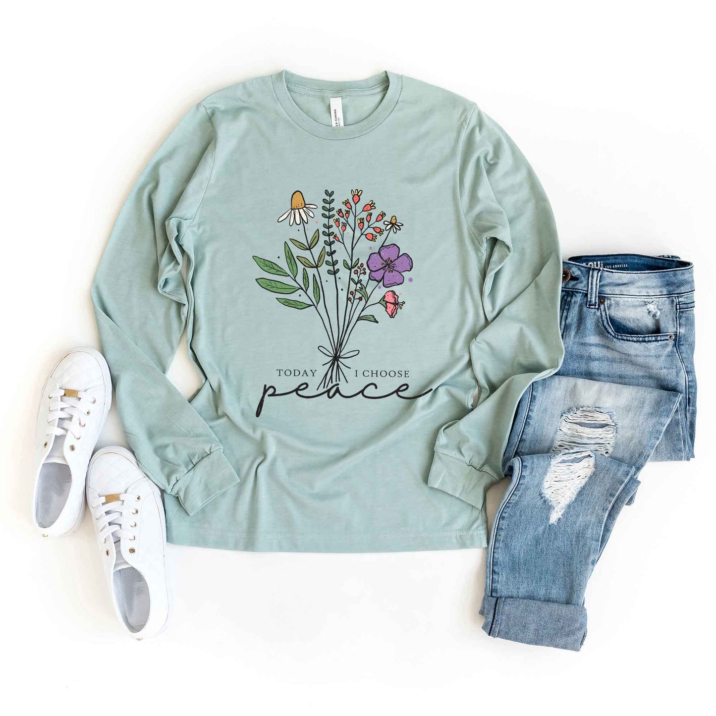 Today I Choose Peace Flowers | Long Sleeve Crew Neck