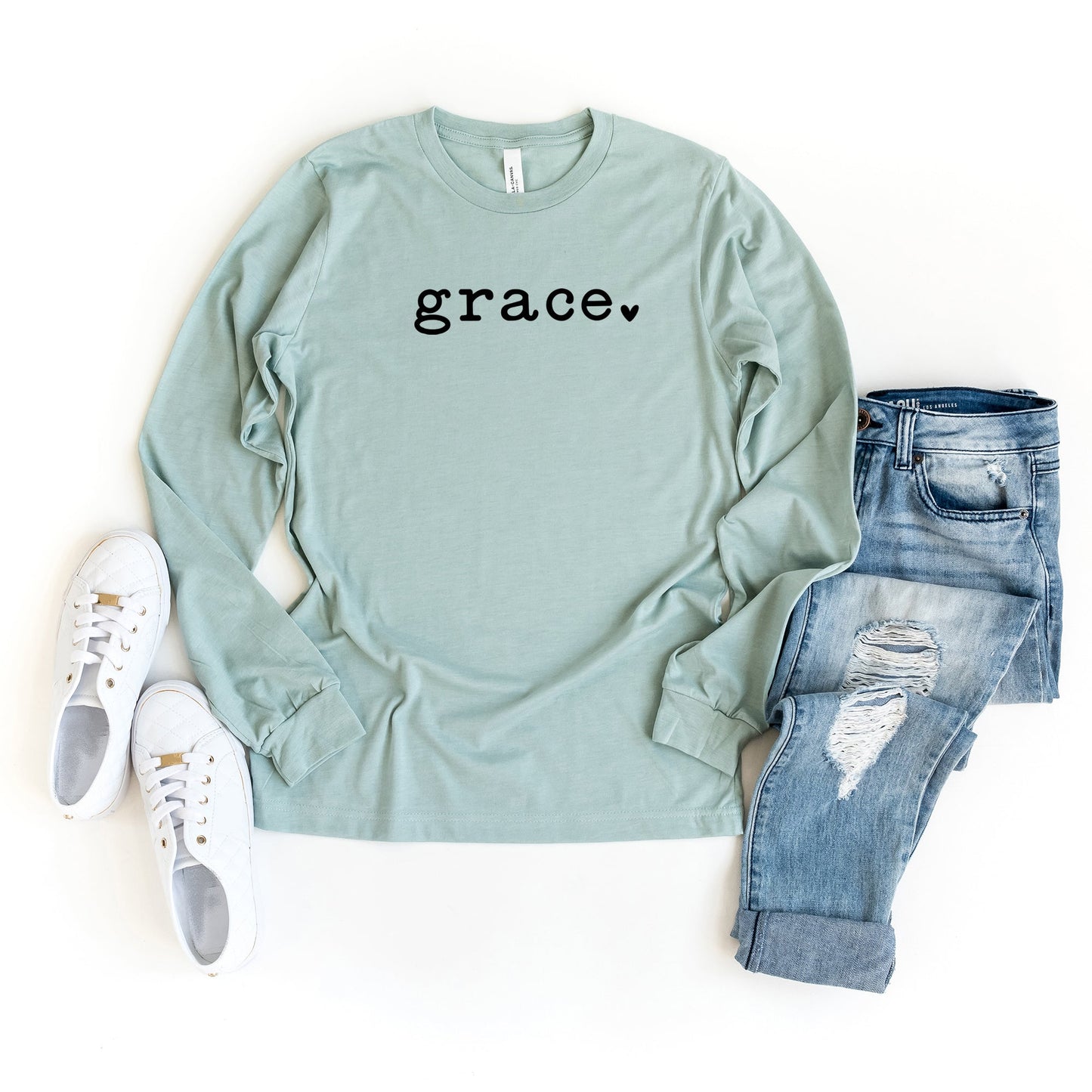 Grace Typewriter With Heart | Long Sleeve Crew Neck