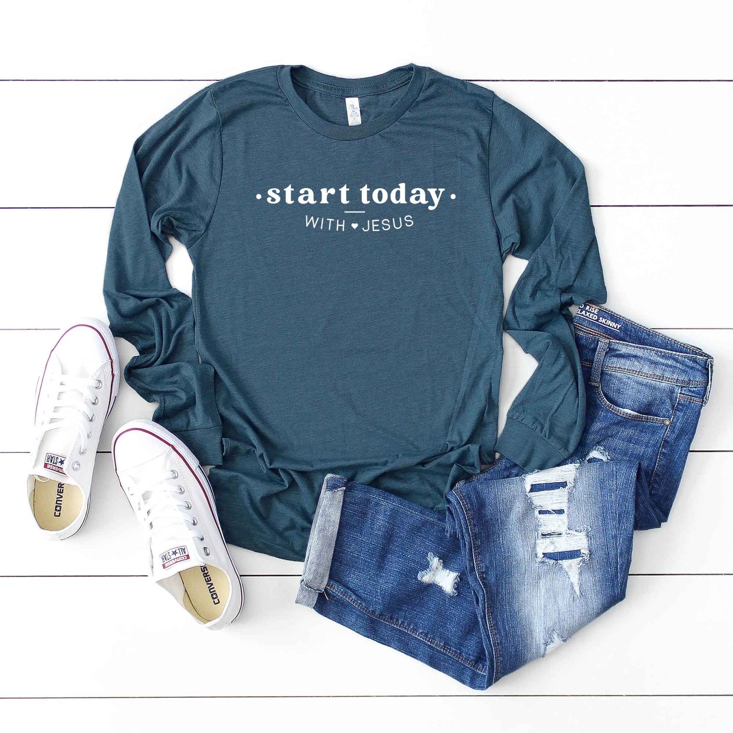 Start Today With Jesus Heart | Long Sleeve Crew Neck