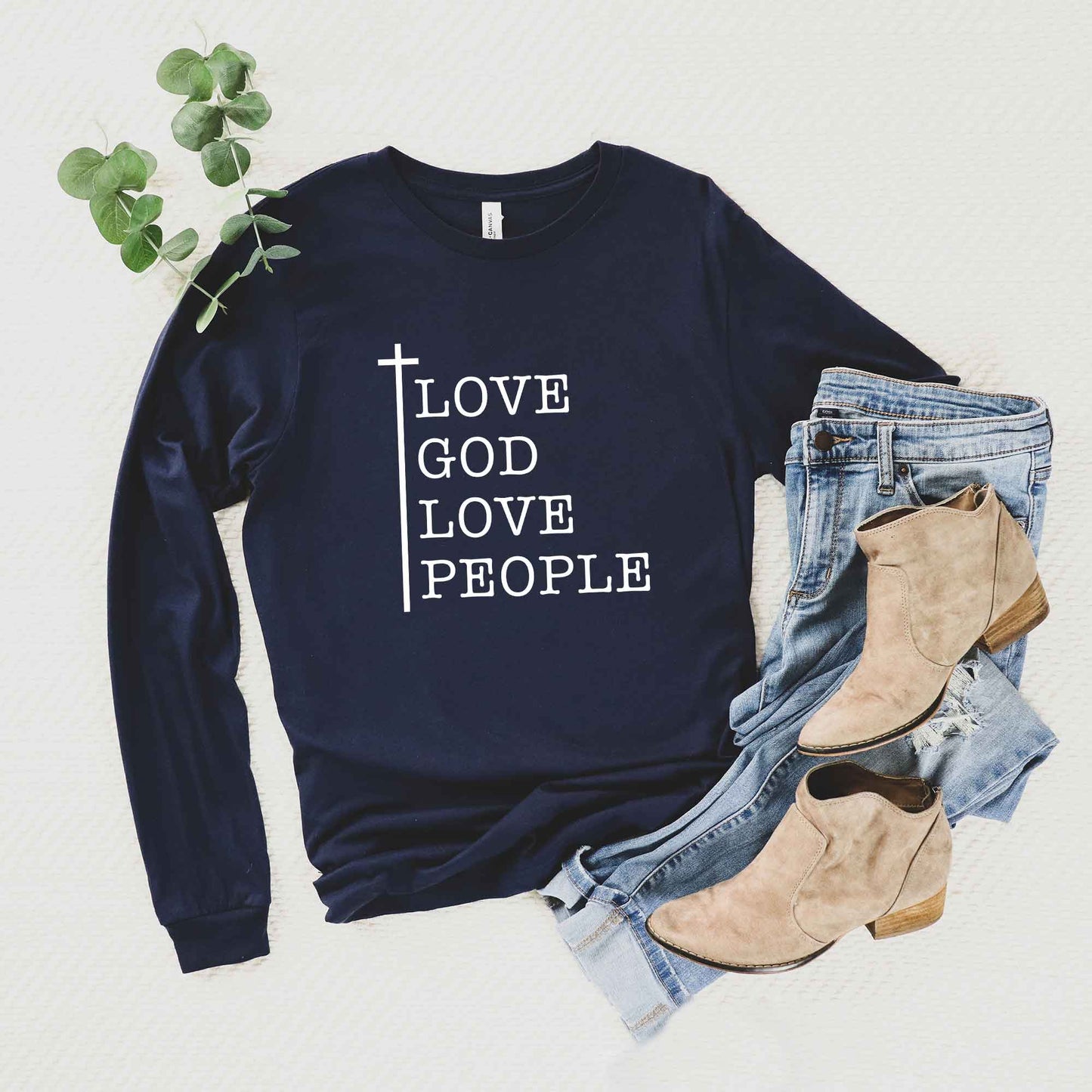 Love God Love People Cross | Long Sleeve Crew Neck