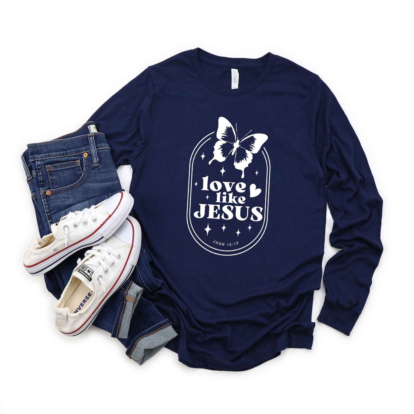 Love Like Jesus Butterfly Oval | Long Sleeve Crew Neck