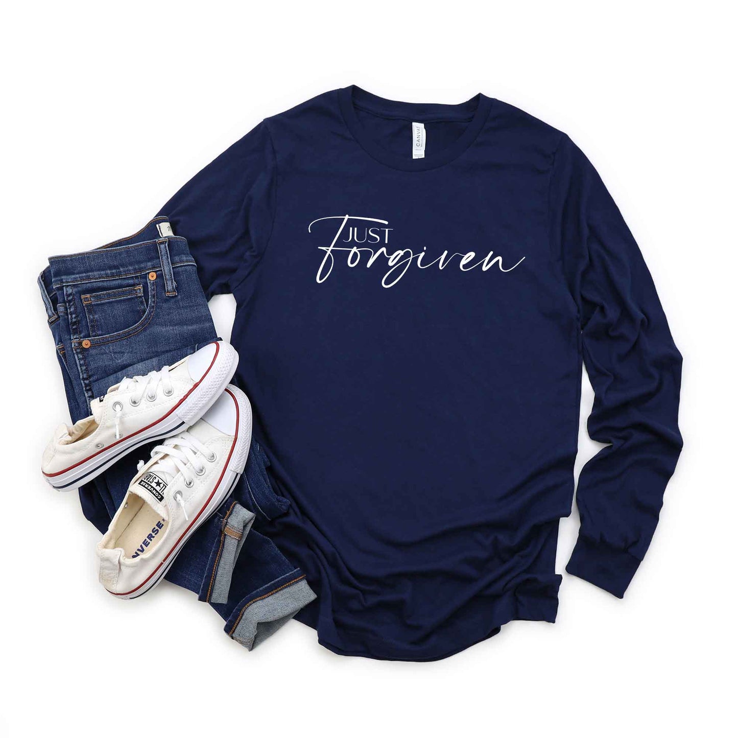 Just Forgiven Cursive | Long Sleeve Crew Neck