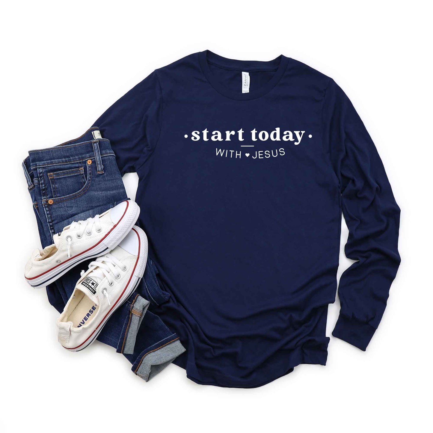 Start Today With Jesus Heart | Long Sleeve Crew Neck