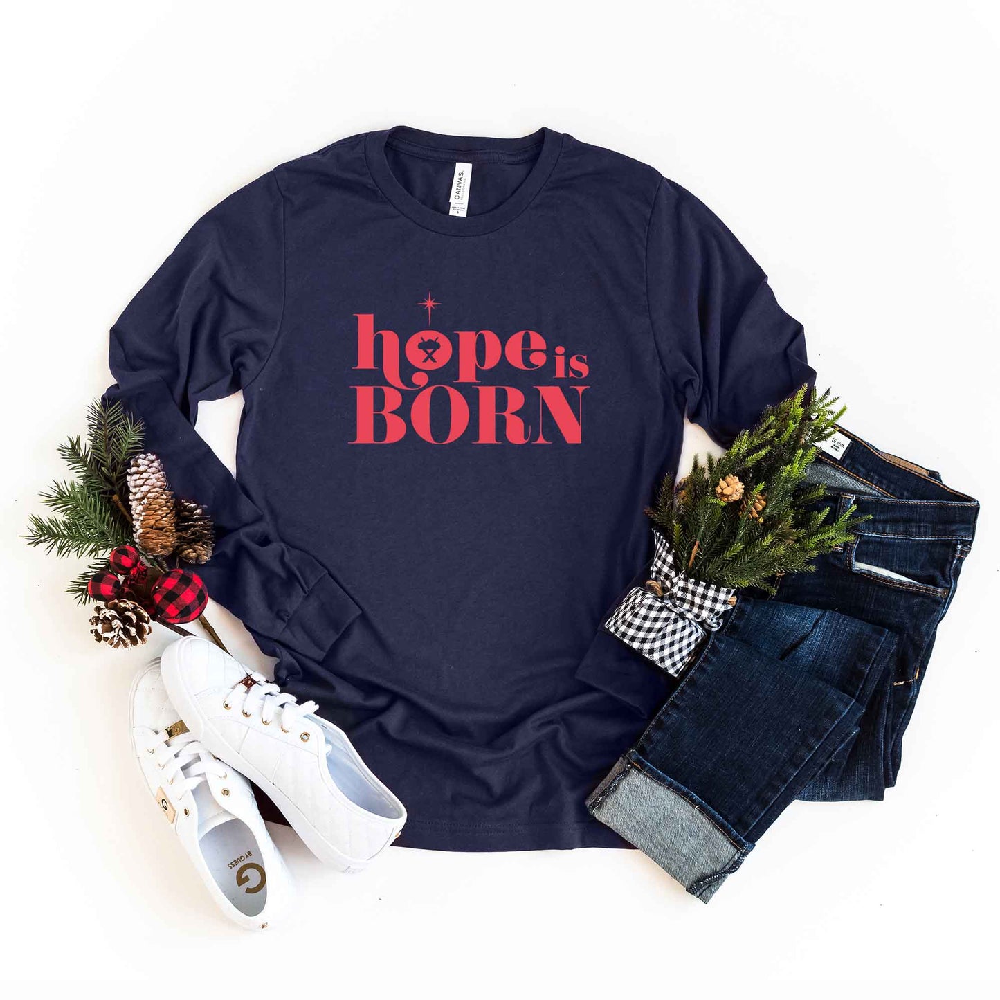 Hope Is Born Manger | Long Sleeve Crew Neck