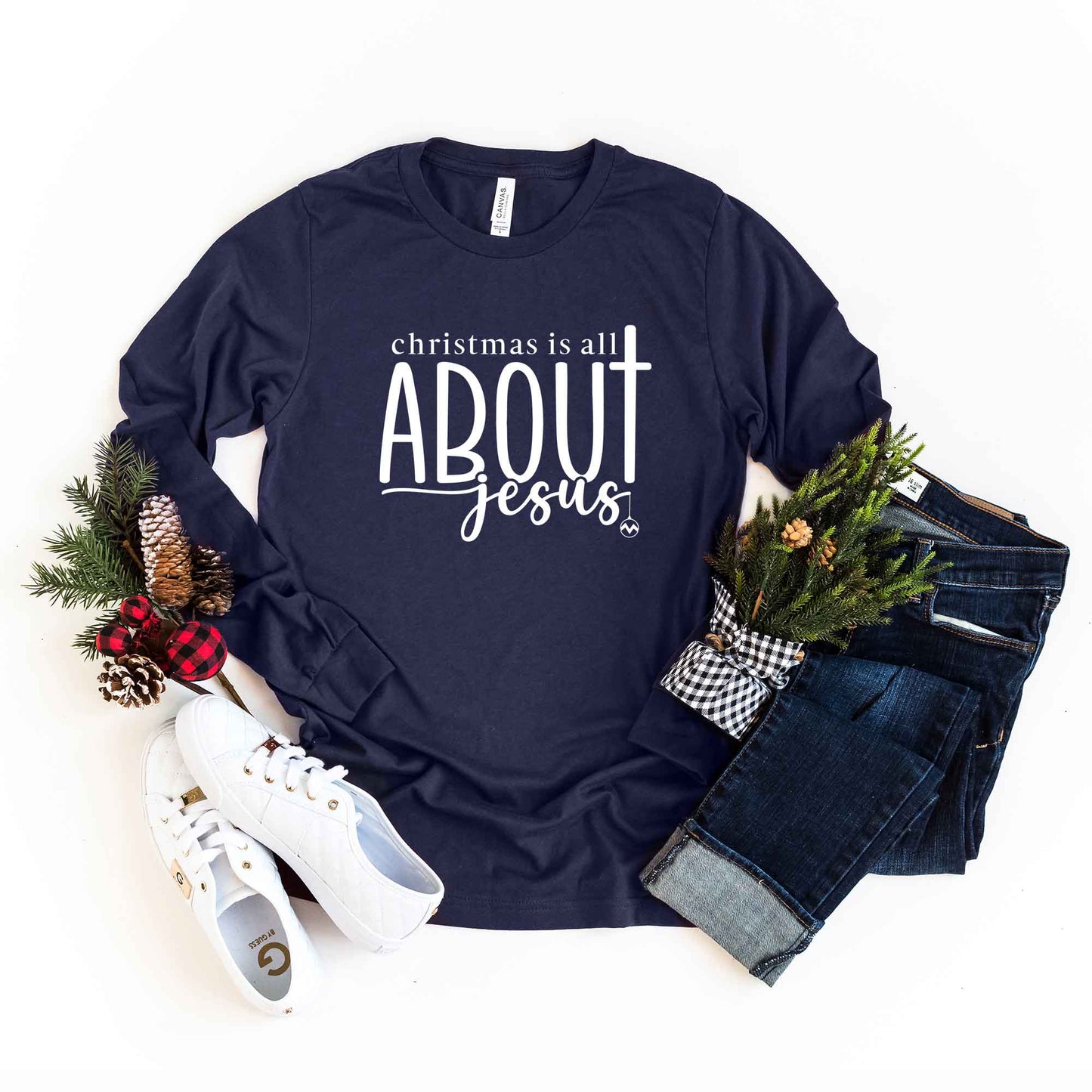 Christmas Is All About Jesus Ornament | Long Sleeve Crew Neck