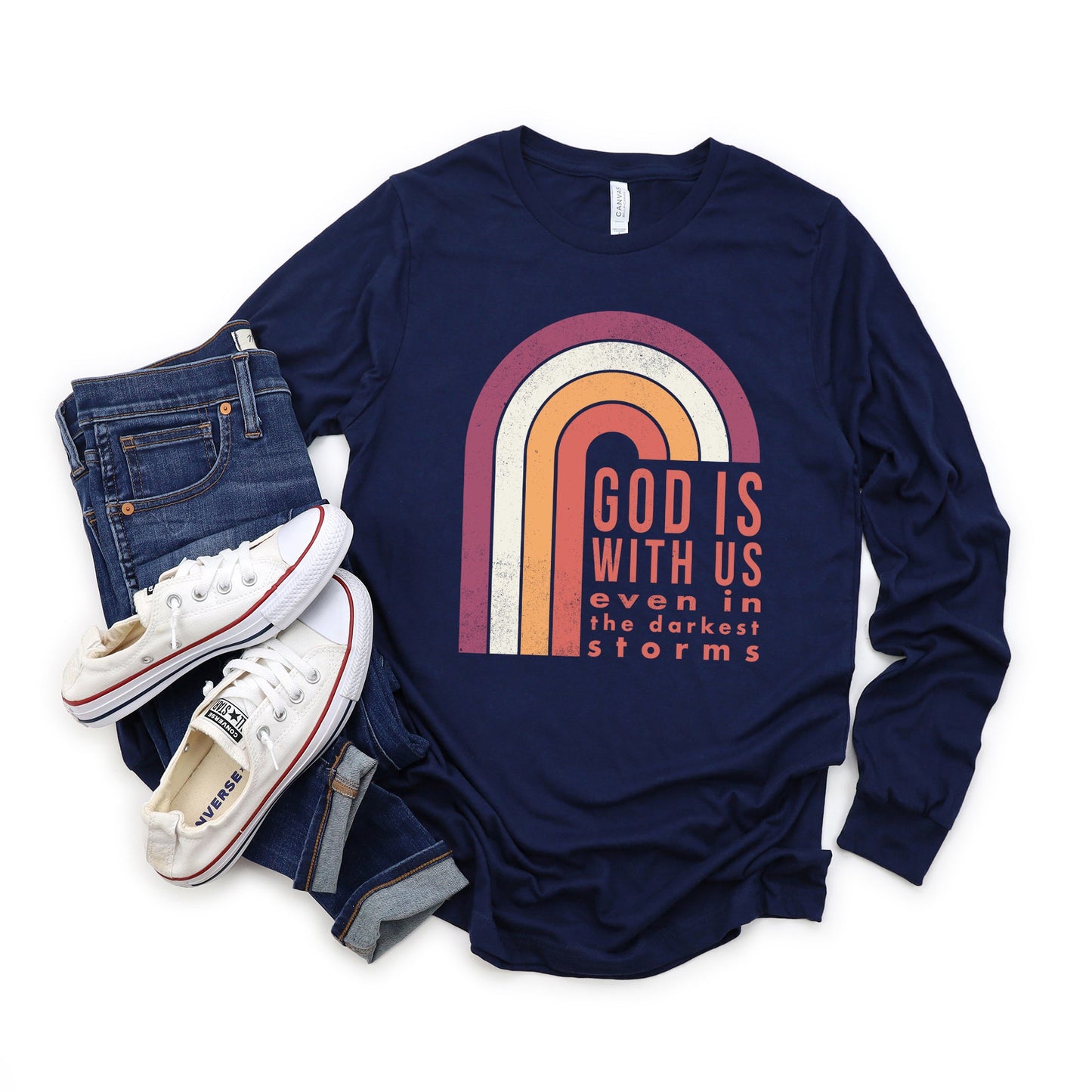 God Is With Us Rainbow | Long Sleeve Crew Neck