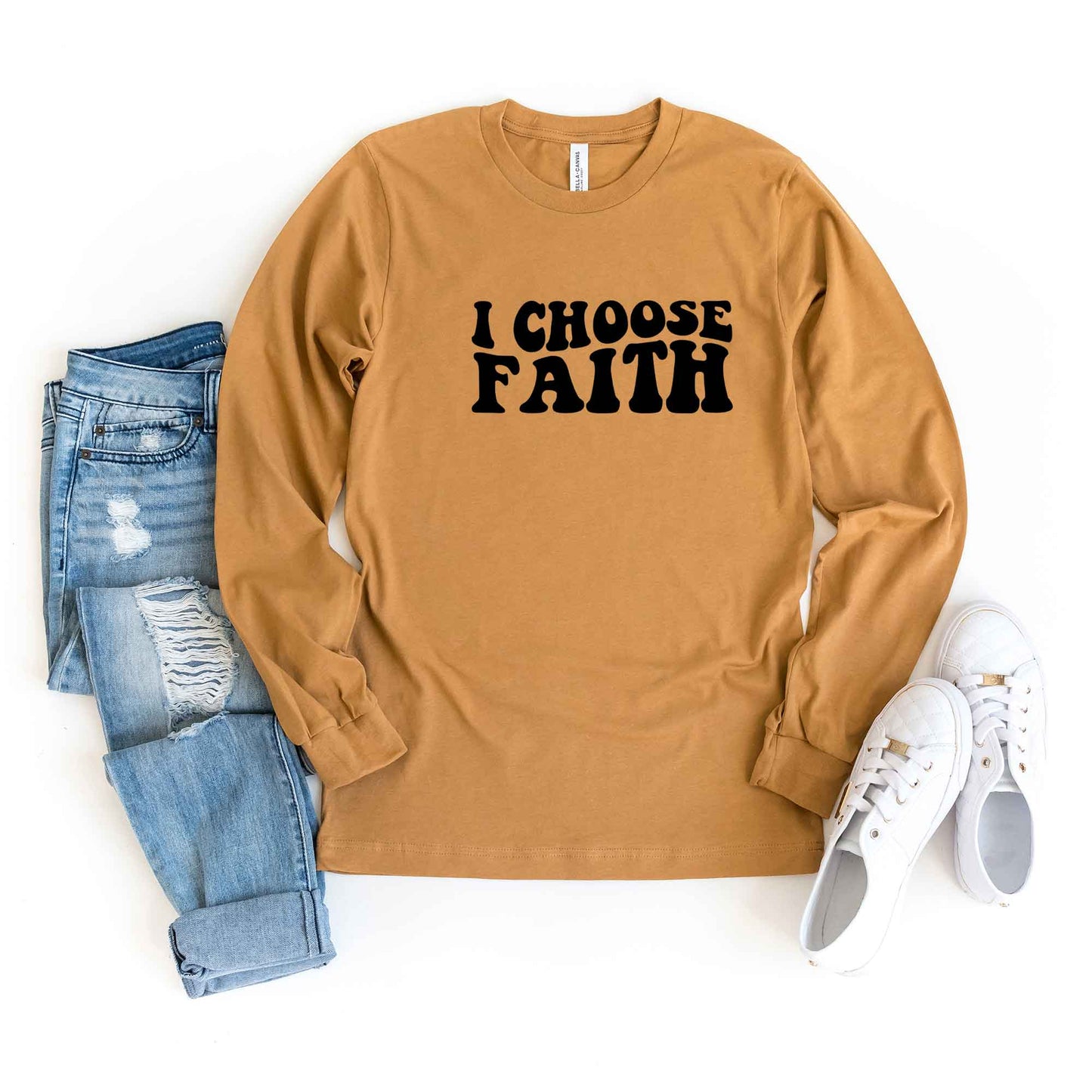 Retro I Choose Faith Wavy | Long Sleeve Crew Neck