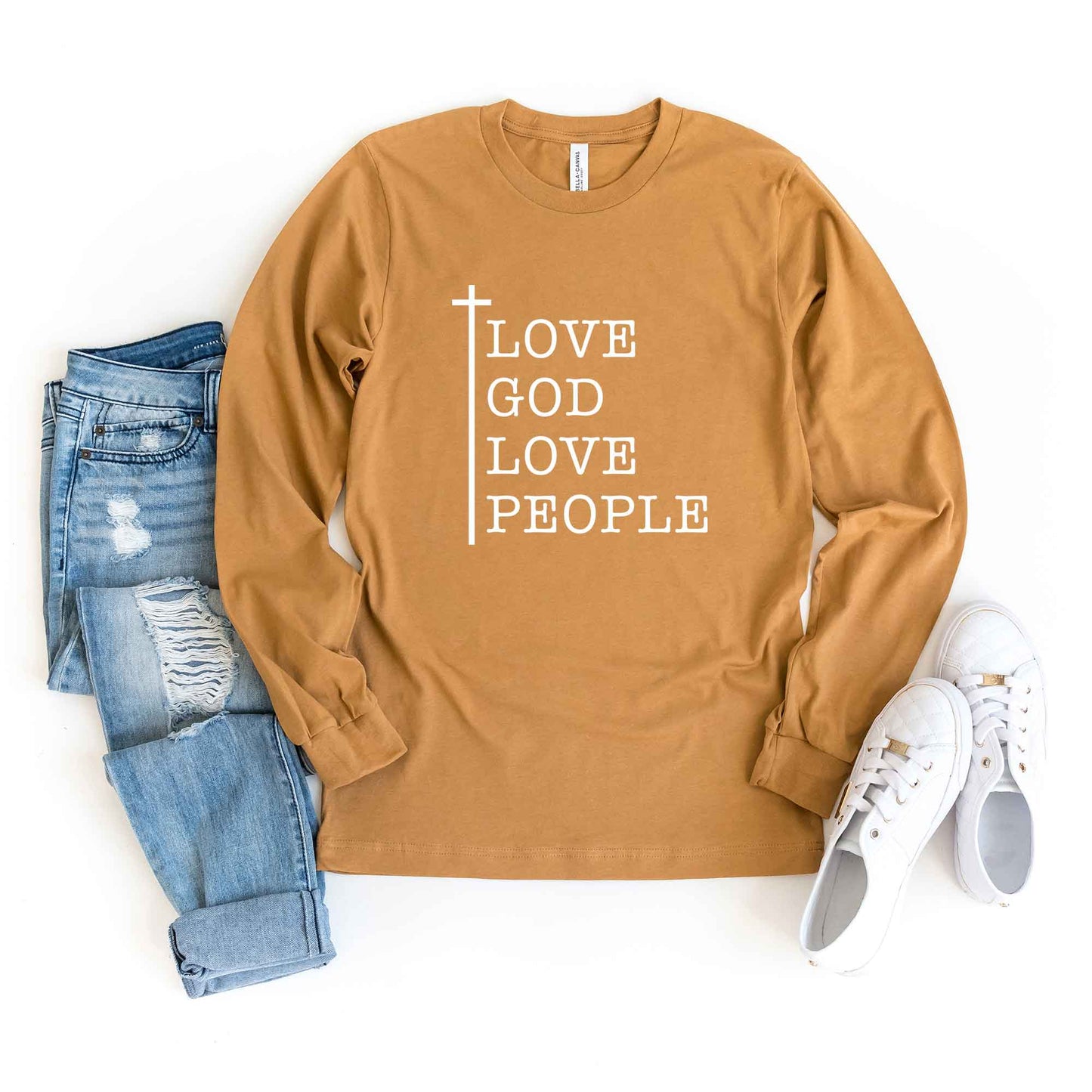 Love God Love People Cross | Long Sleeve Crew Neck