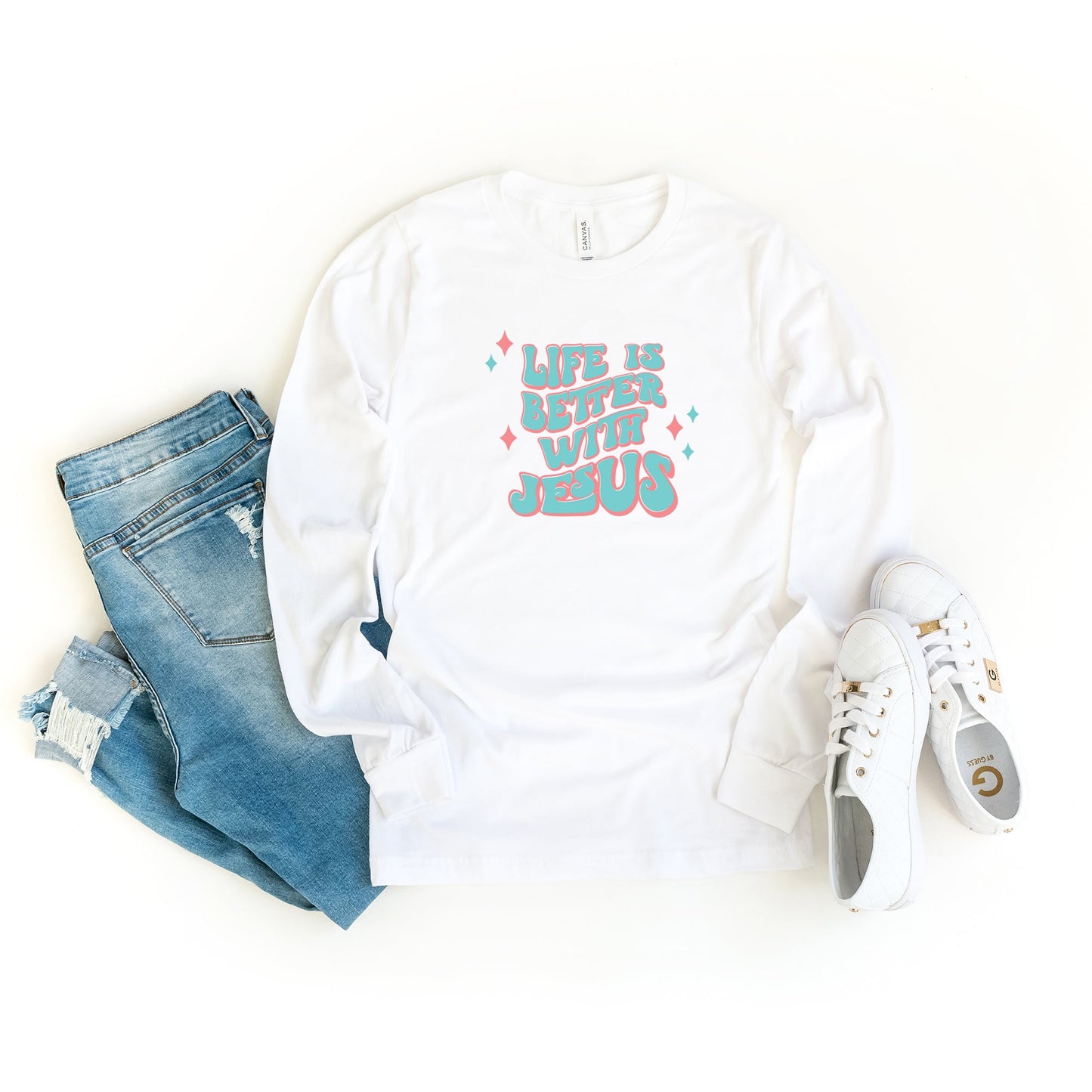 Life Is Better With Jesus Retro | Long Sleeve Crew Neck