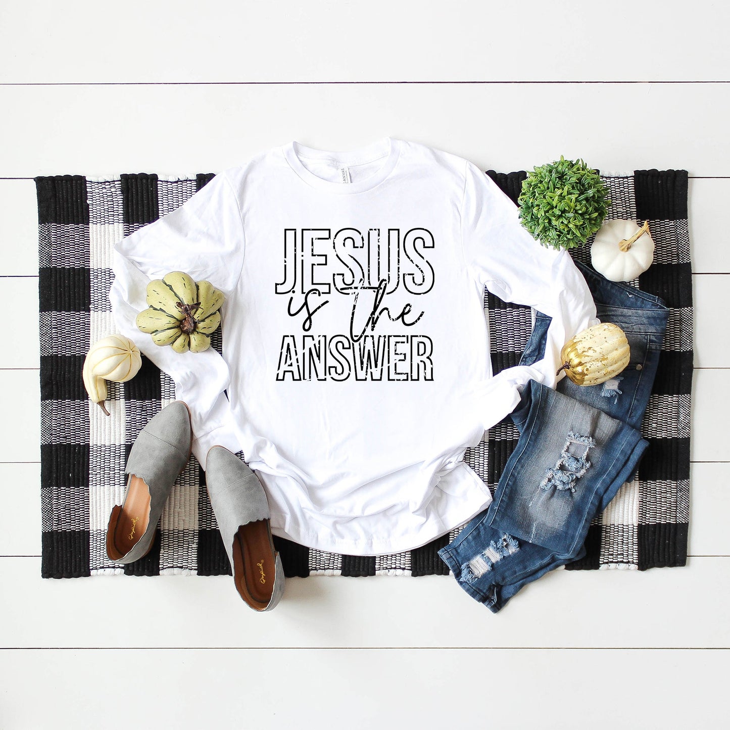 Jesus Is The Answer Block | Long Sleeve Crew Neck