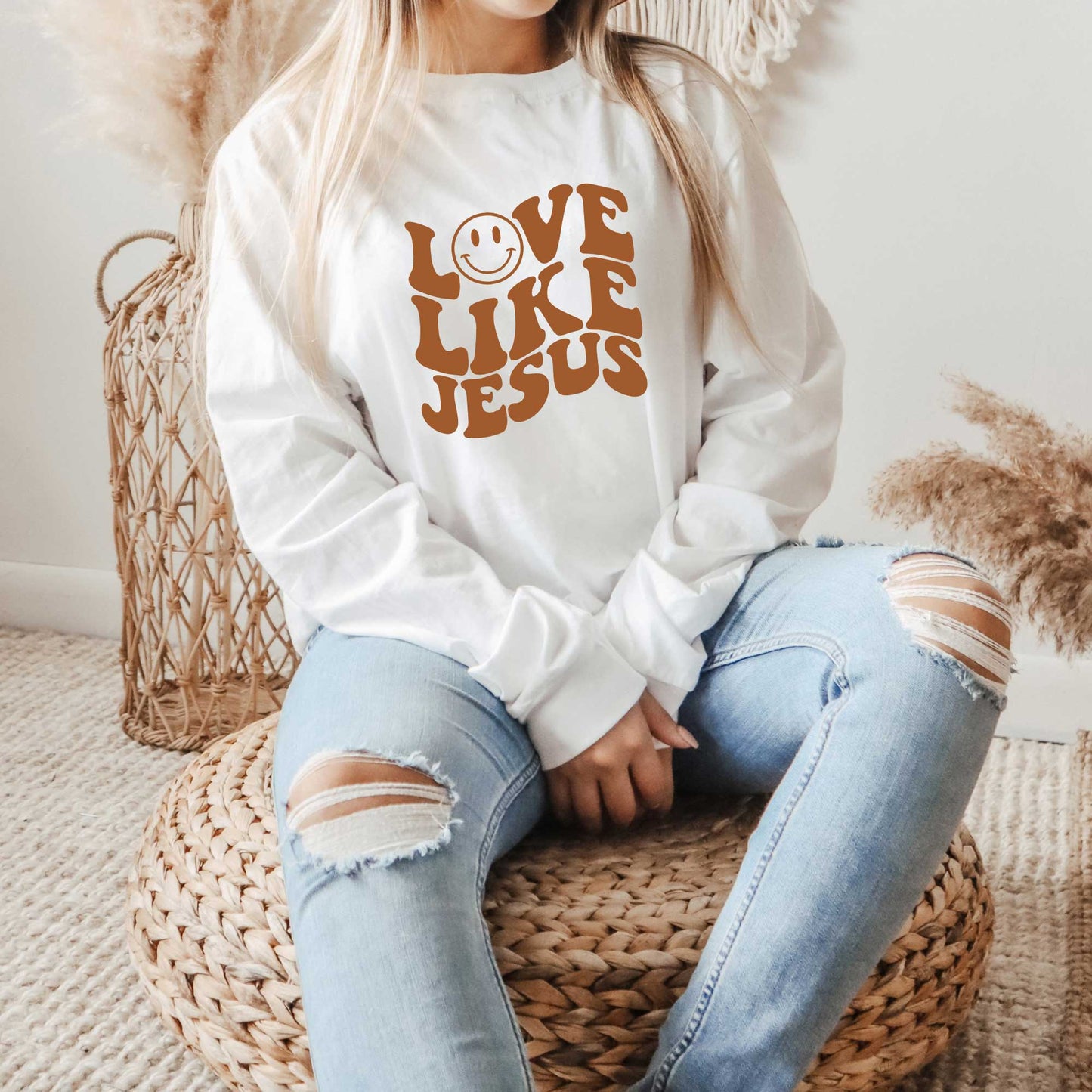 Love Like Jesus Smiley Face | Long Sleeve Crew Neck