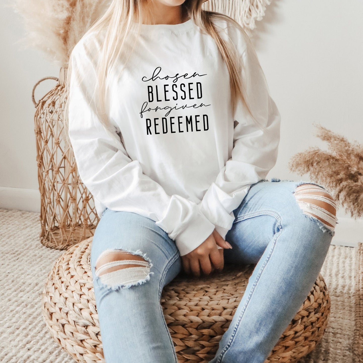 Chosen Blessed Forgiven Redeemed | Long Sleeve Crew Neck