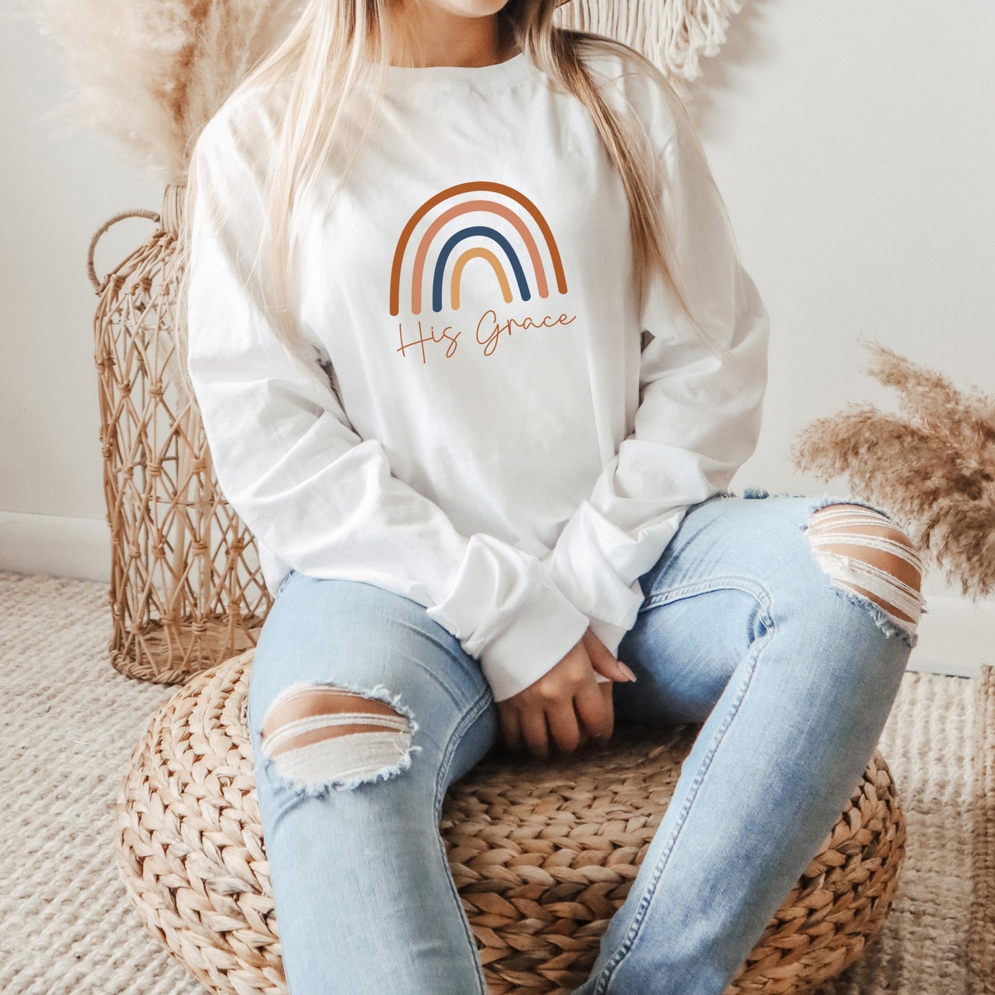 His Grace Rainbow  | Long Sleeve Crew Neck