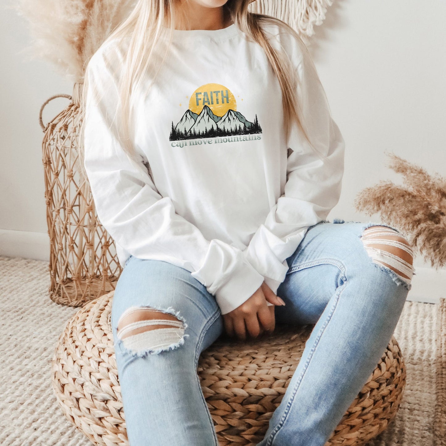 Retro Faith Can Move Mountains | Long Sleeve Crew Neck