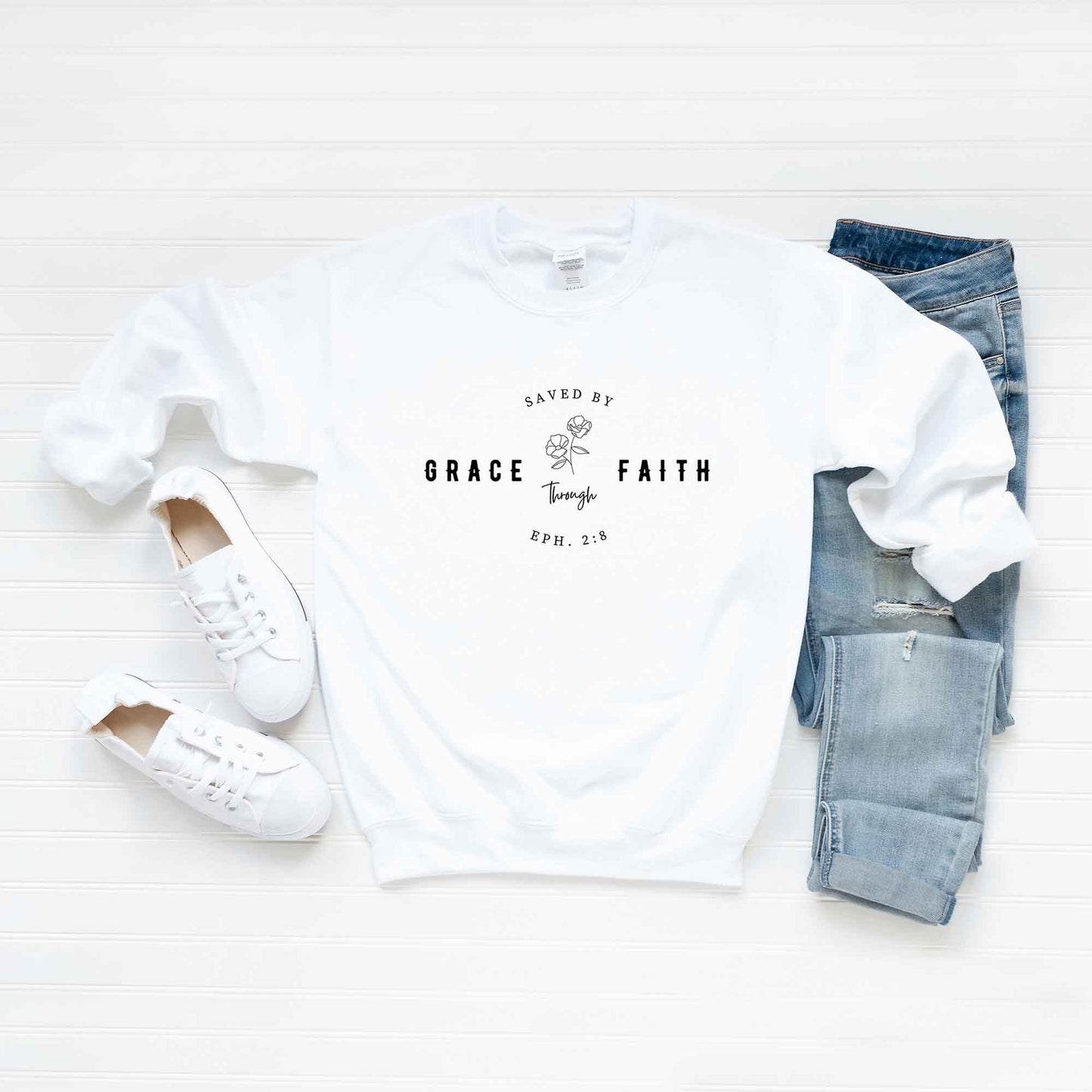 Saved By Grace Through Faith Flower | Sweatshirt