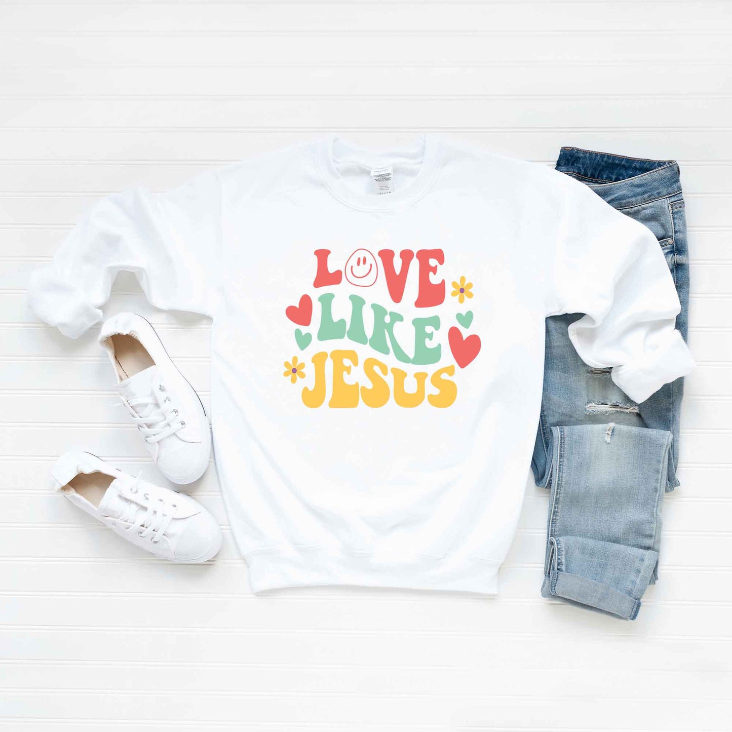 Love Like Jesus Retro Flowers | Sweatshirt