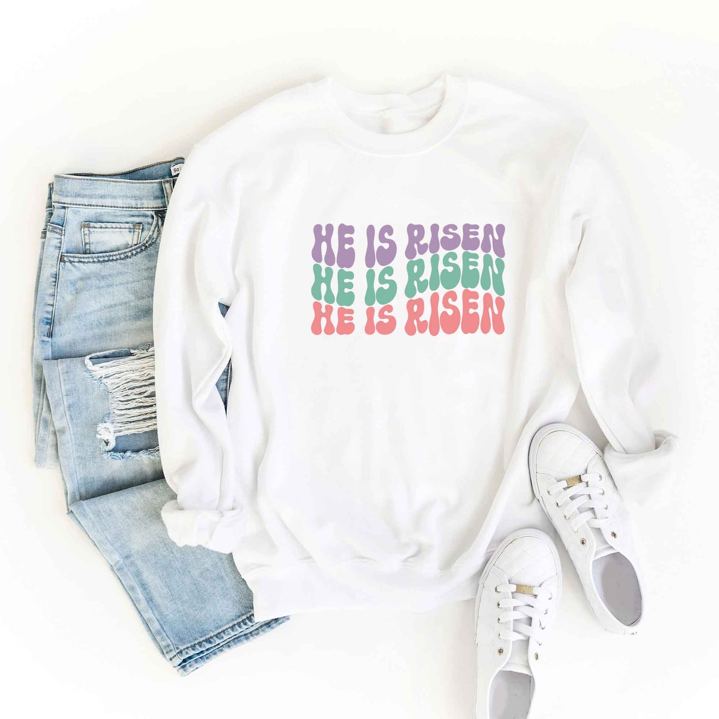 He Is Risen Stacked Wavy Colorful | Sweatshirt