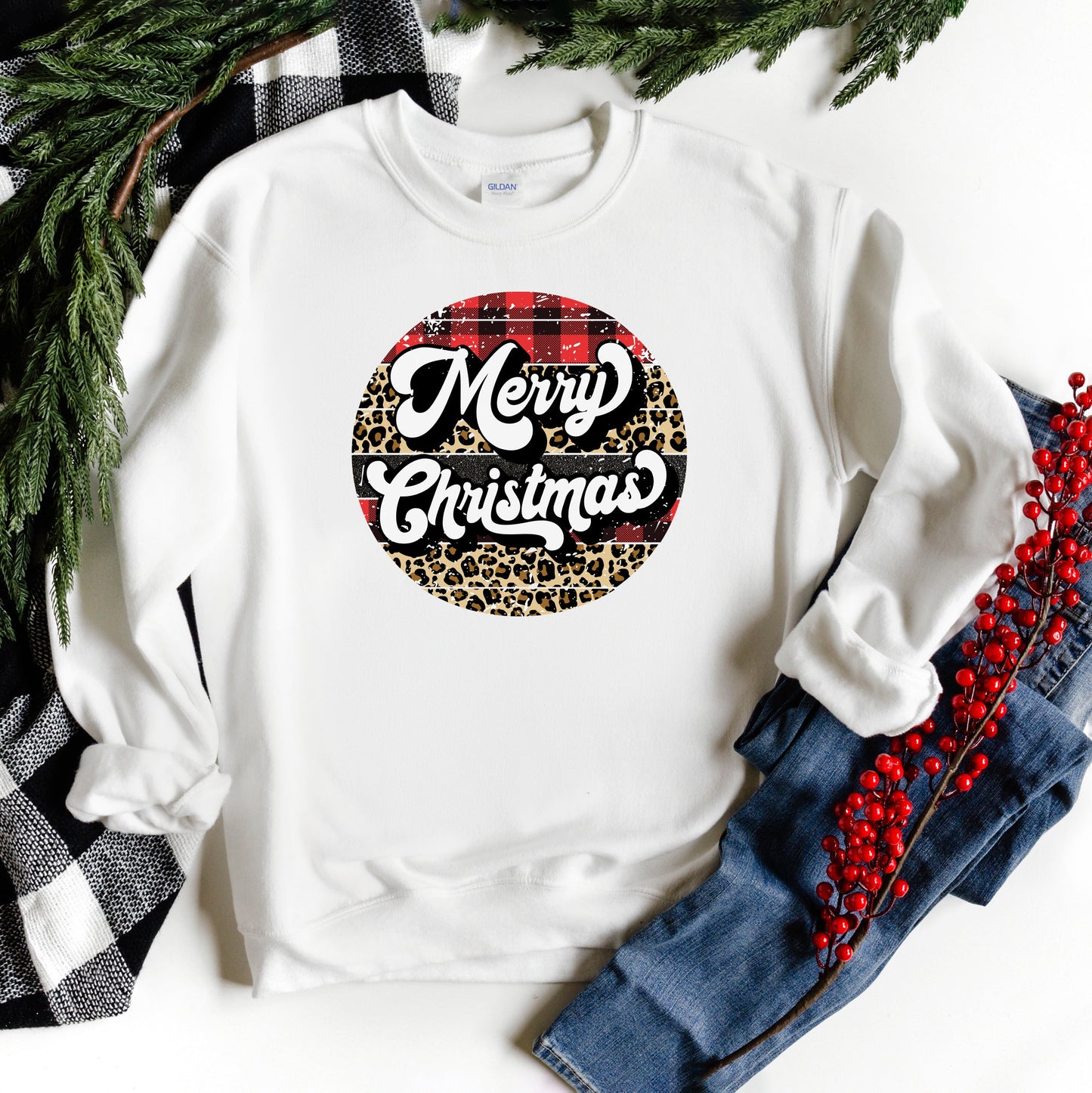 Buffalo Plaid Leopard Merry Christmas | Sweatshirt