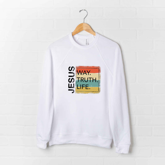 Jesus Way Truth Life Colorful | Bella Canvas Premium Sweatshirt