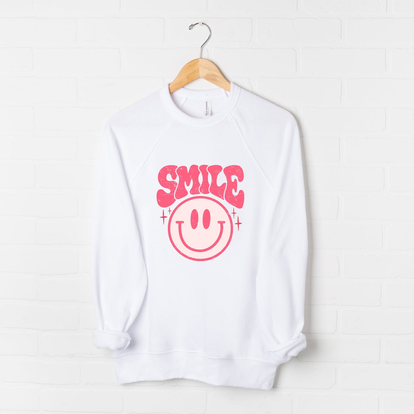 Pink Smiley Distressed | Bella Canvas Sweatshirt