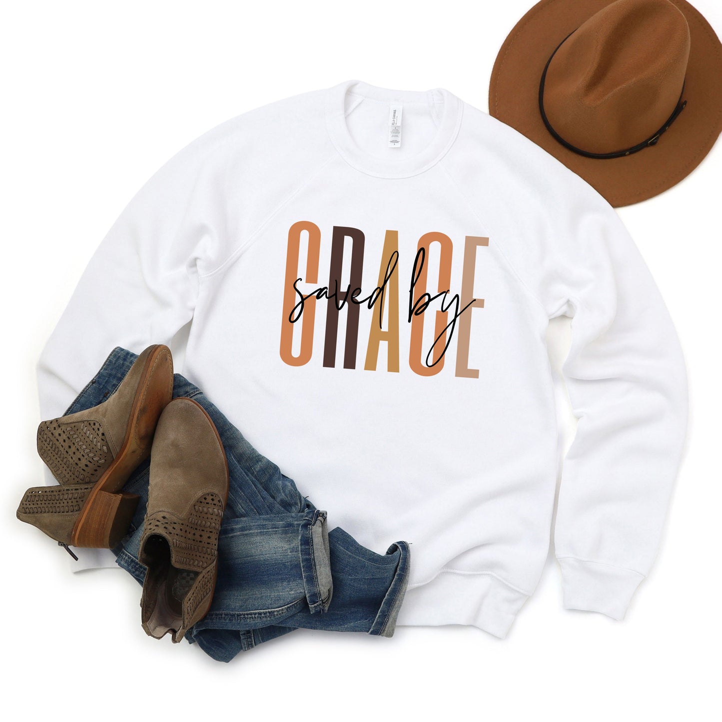 Saved By Grace Cursive | Bella Canvas Sweatshirt