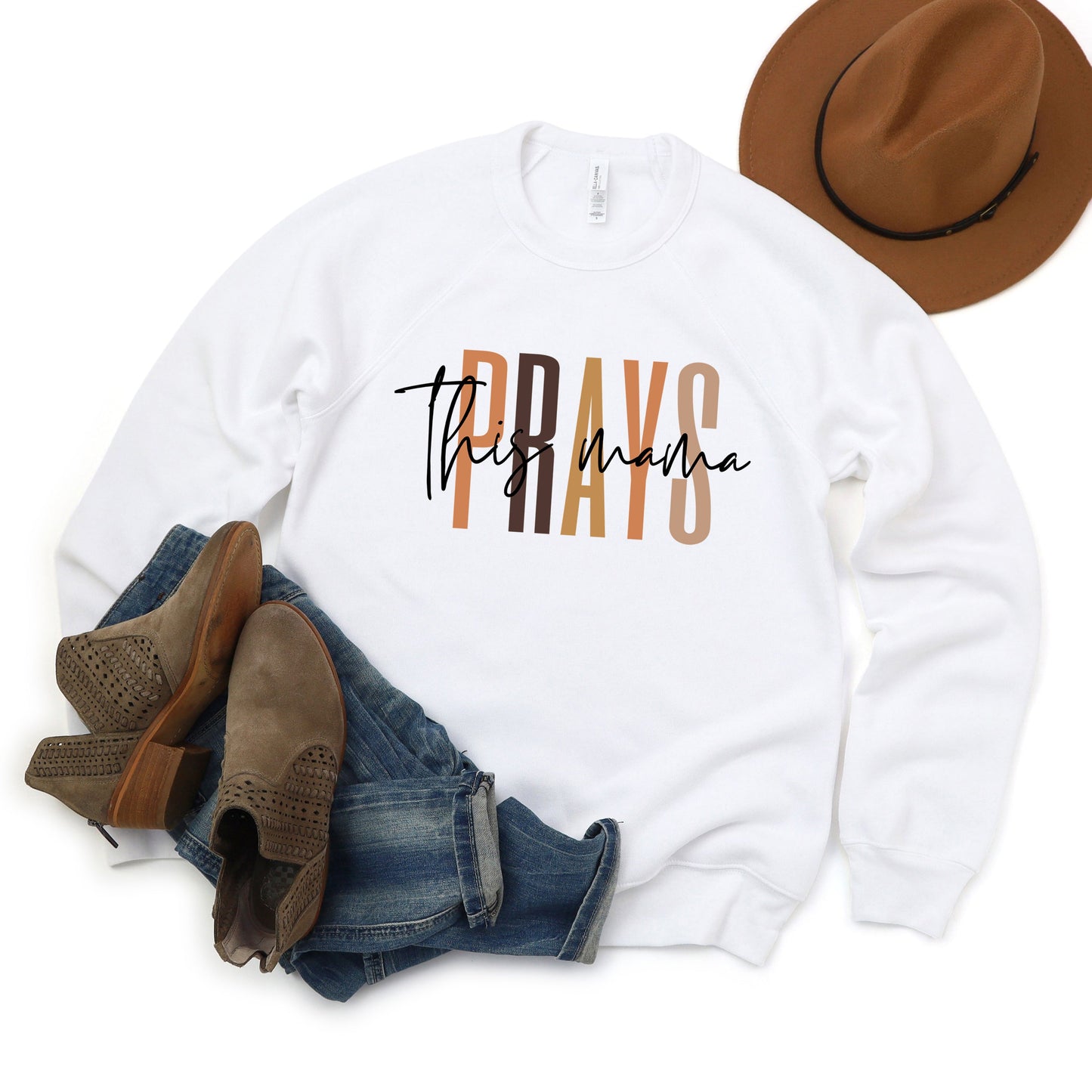 This Mama Prays Cursive | Bella Canvas Sweatshirt