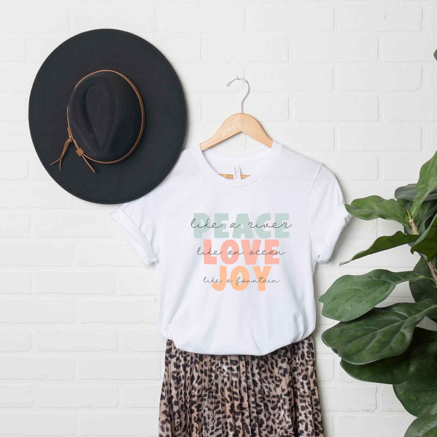 Peace Love Joy Colorful With Script | Short Sleeve Crew Neck