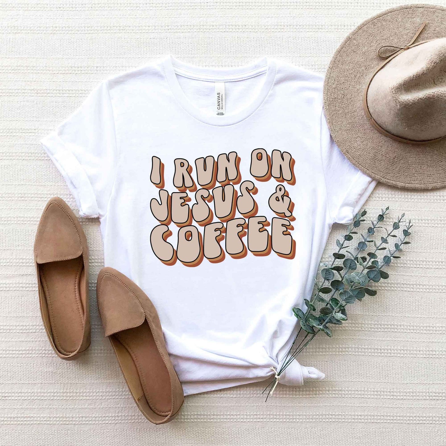 I Run On Jesus And Coffee Retro | Short Sleeve Crew Neck