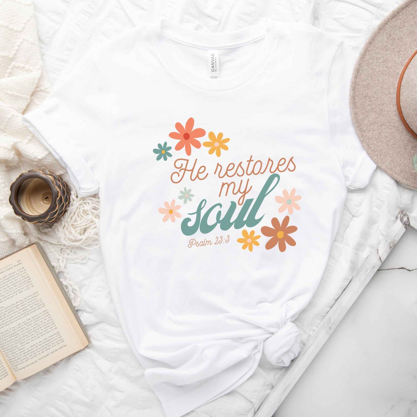 He Restores My Soul Scripture | Short Sleeve Crew Neck