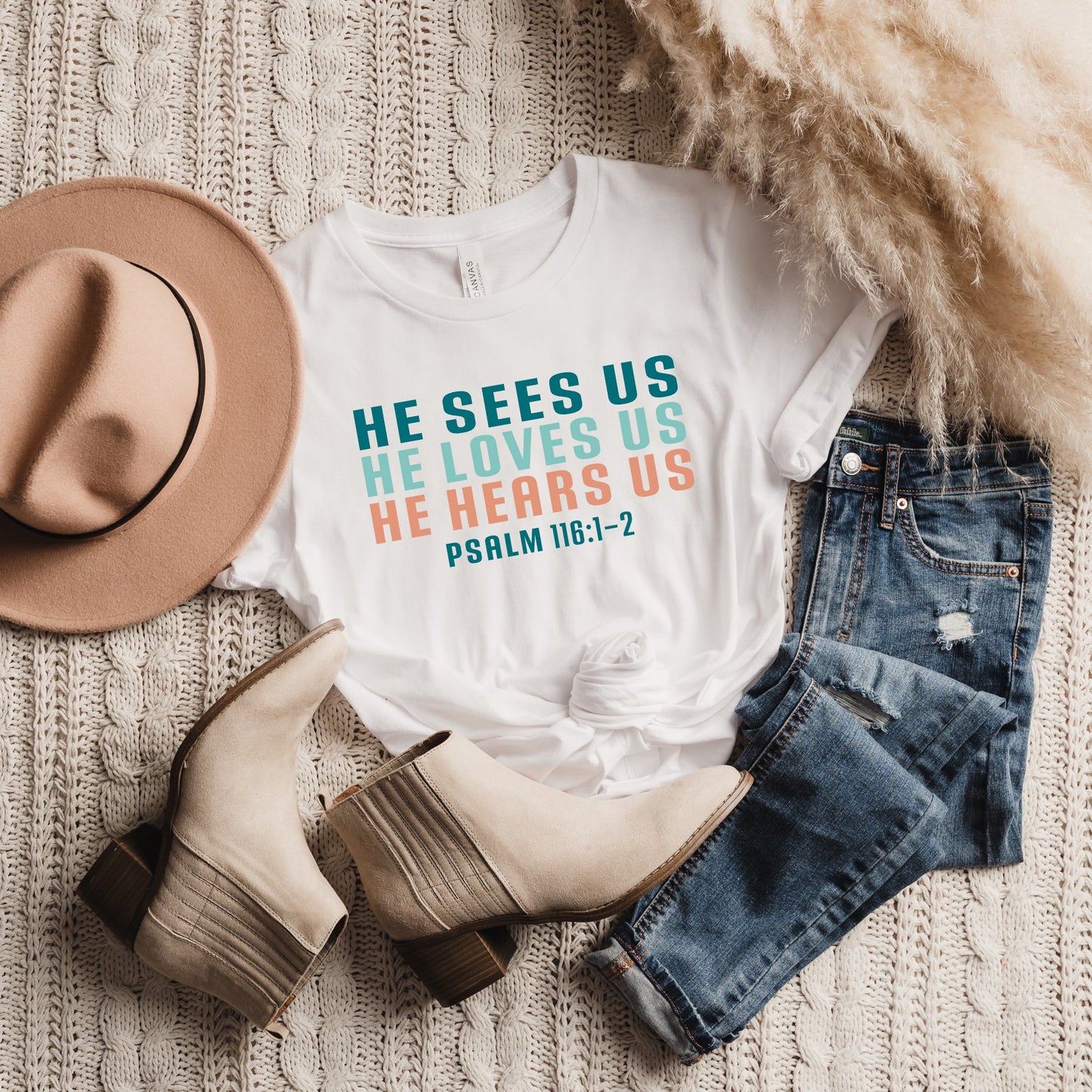 He Sees Us Colorful Words | Short Sleeve Crew Neck