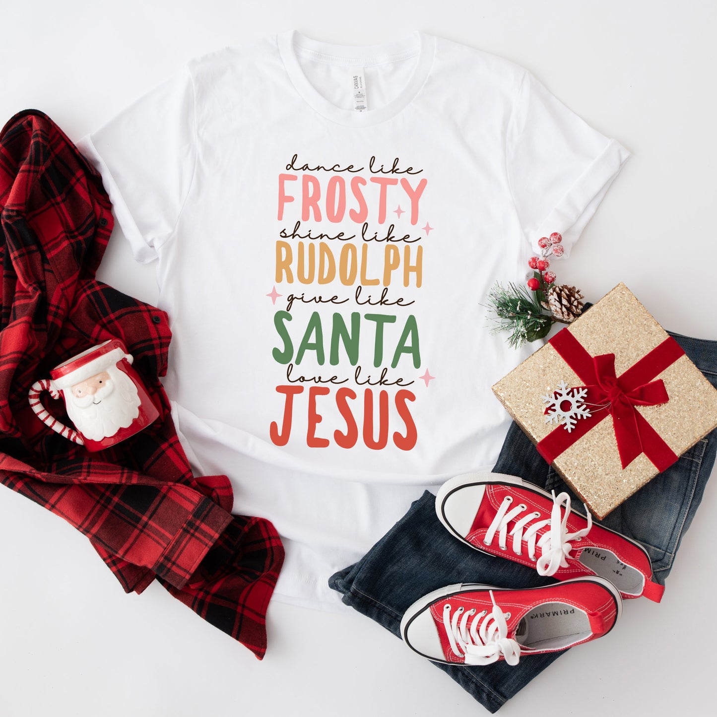 Frosty Rudolph Santa Jesus | Short Sleeve Crew Neck