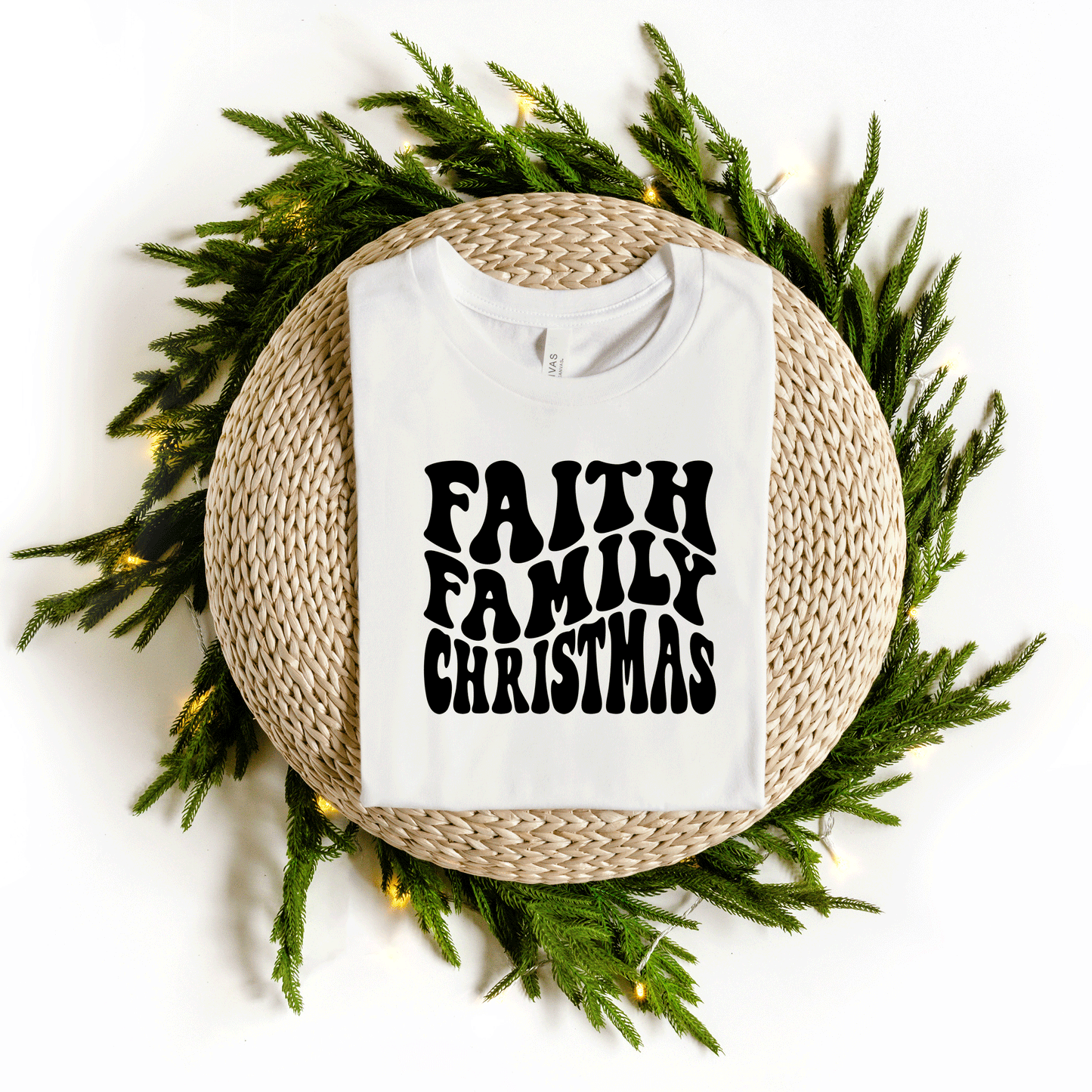 Faith Family Christmas Wavy | Short Sleeve Crew Neck