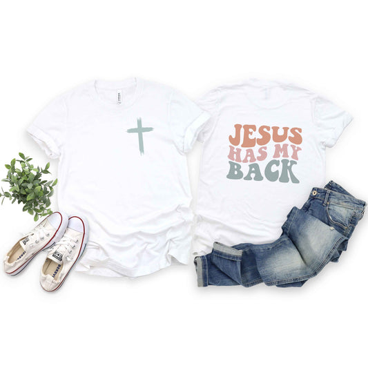 Jesus Has My Back Wavy | Short Sleeve Crew Neck | Front And Back Ink