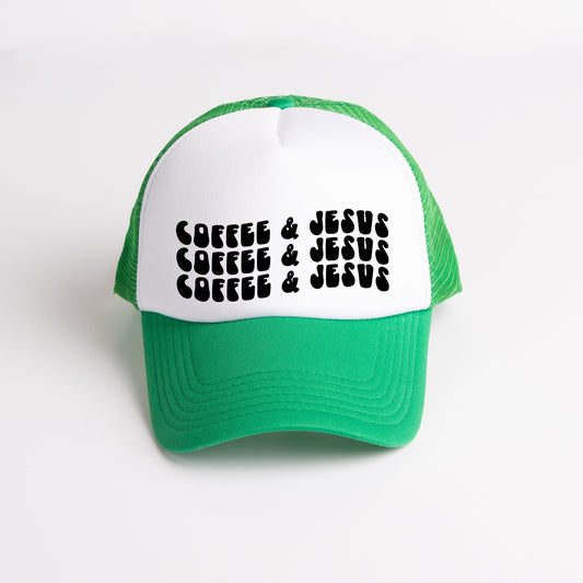 Coffee And Jesus Stacked Wavy | Foam Trucker Hat