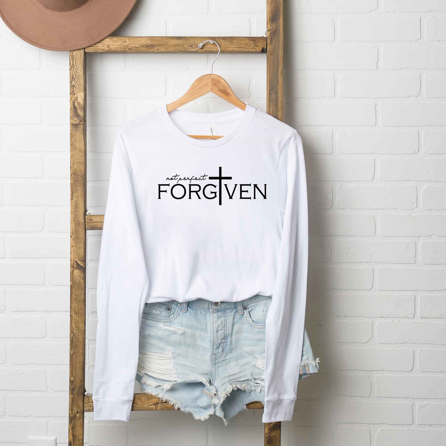 Not Perfect Forgiven Cross | Long Sleeve Crew Neck