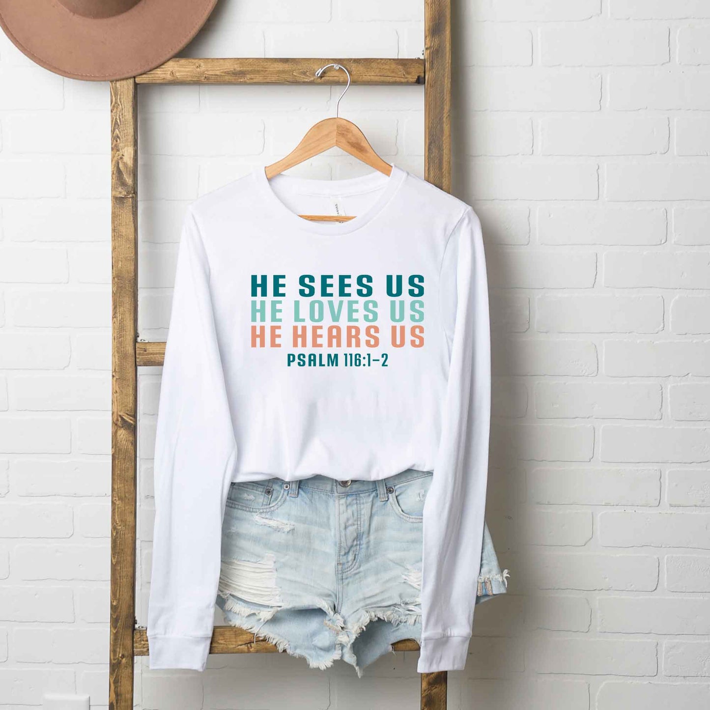 He Sees Us Colorful Words | Long Sleeve Crew Neck