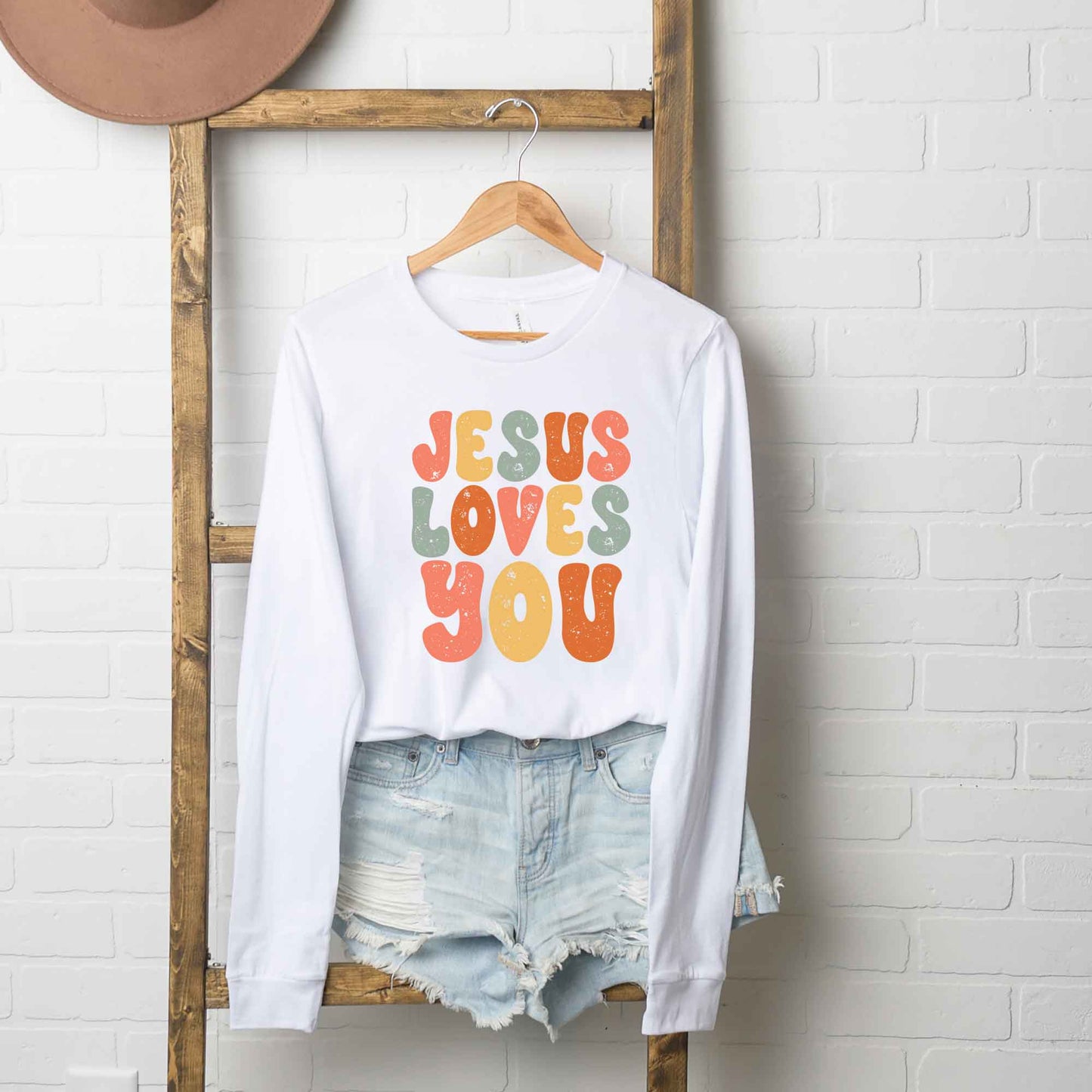 Jesus Loves You Colorful | Long Sleeve Crew Neck