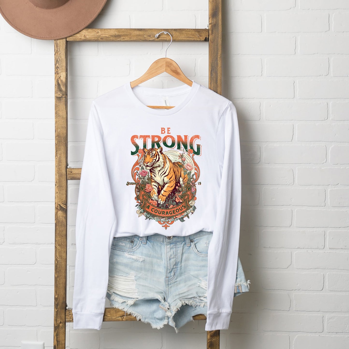 Be Strong and Courageous Tiger | Long Sleeve Crew Neck