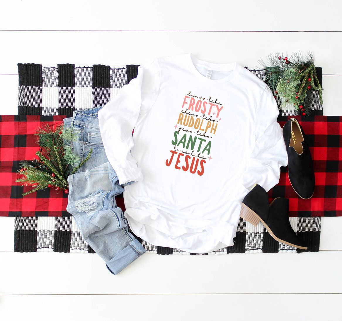 Frosty Rudolph Santa Jesus | Long Sleeve Crew Neck