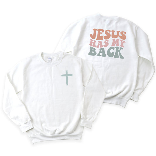 Jesus Has My Back Wavy | Sweatshirt | Front And Back Ink